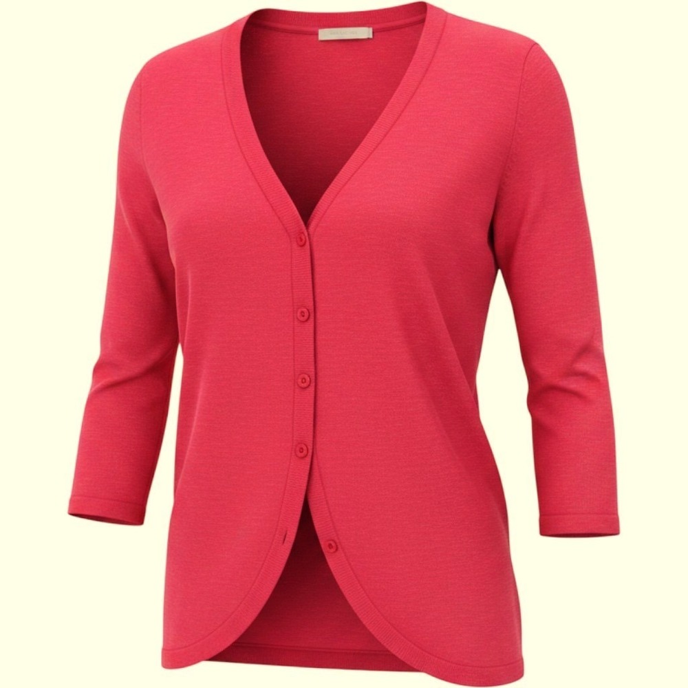 Madison Red Linen Blend 3/4‎ Sleeve V-Neck Button Front Cardigan Sweater Small